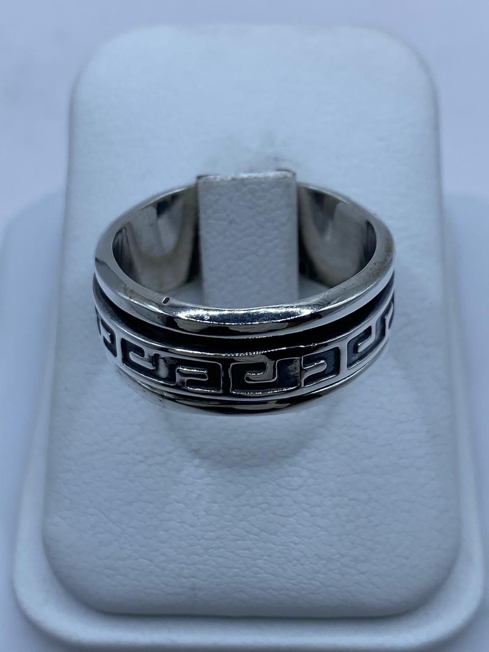 Anillo Giratorio de Plata 925 con Diseño Geométrico Estilo Griego, vista lateral