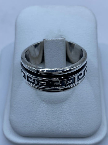 Anillo Giratorio de Plata 925 con Diseño Geométrico Estilo Griego, vista lateral