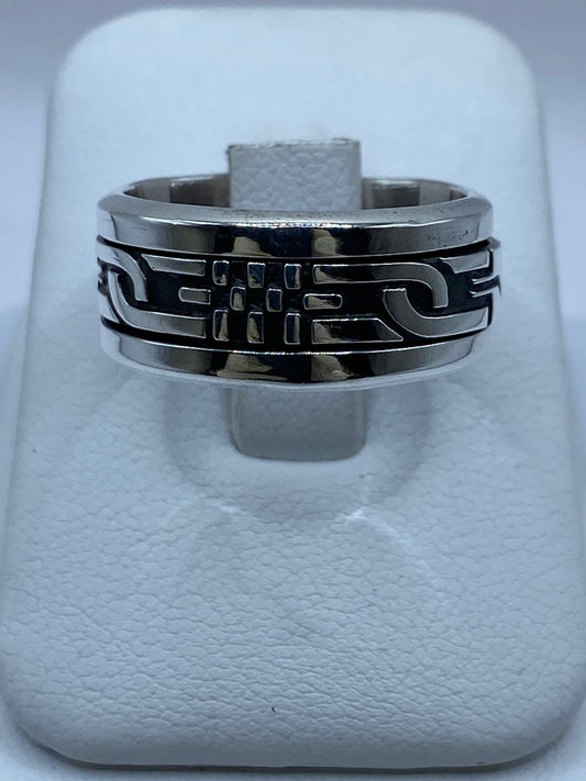 Anillo Giratorio de Plata 925 con Diseño Geométrico Moderno — vista lateral