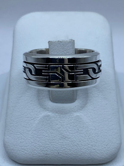 Anillo Giratorio de Plata 925 con Diseño Geométrico Moderno, vista frontal