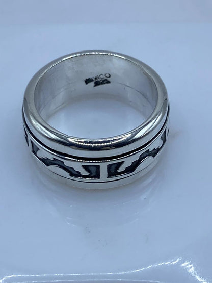 Anillo Giratorio de Plata 925 con Diseño Geométrico Prehispánico, sello de autenticidad Plata Ley .925