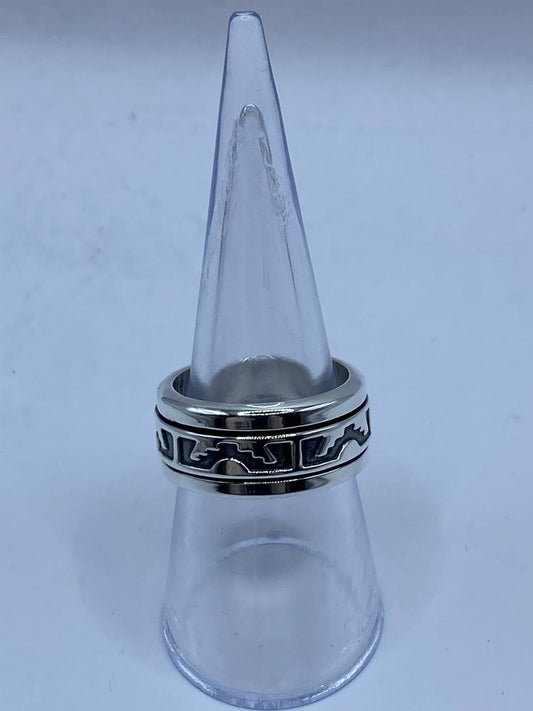 Anillo Giratorio de Plata 925 con Diseño Geométrico Prehispánico