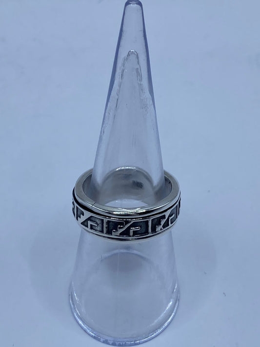 Anillo Giratorio de Plata 925 con Diseño Geométrico Tribal — vista lateral