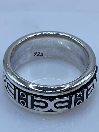 Anillo Giratorio de Plata 925 con Diseño Geométrico Tribal, sello de autenticidad Plata Ley .925