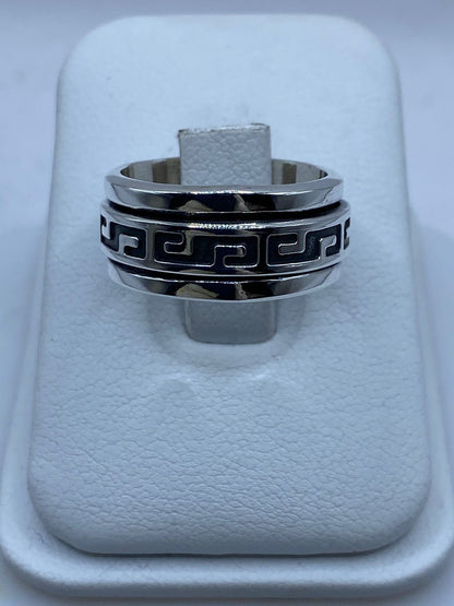 Anillo Giratorio de Plata 925 con Diseño Greca Clásica — vista lateral
