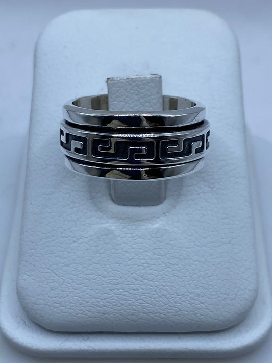 Anillo Giratorio de Plata 925 con Diseño Greca Clásica — vista lateral