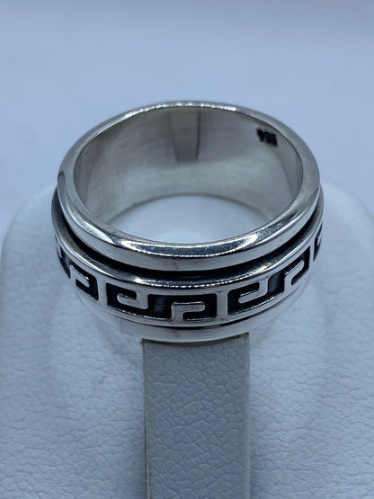 Anillo Giratorio de Plata 925 con Diseño Greca Clásica, sello de autenticidad Plata Ley .925