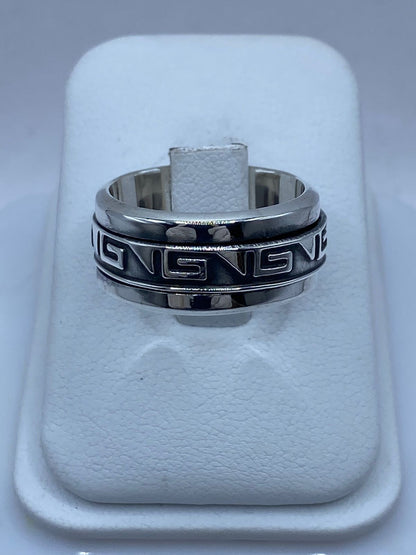 Anillo Giratorio de Plata 925 con Diseño Greca Clásico — vista lateral