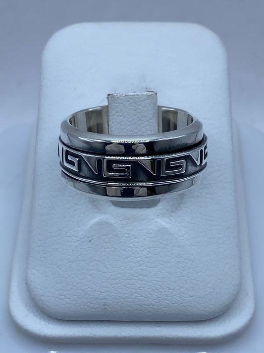 Anillo Giratorio de Plata 925 con Diseño Greca Clásico — vista lateral