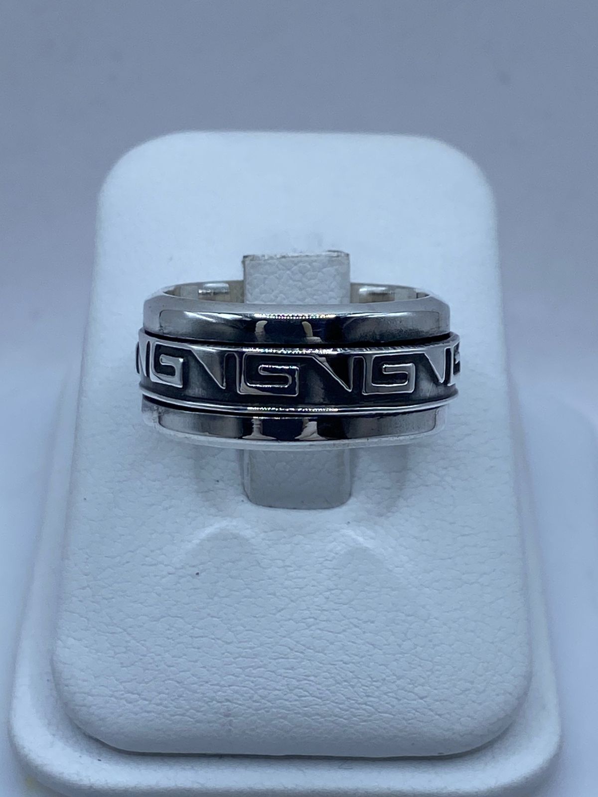 Anillo Giratorio de Plata 925 con Diseño Greca Clásico, vista frontal