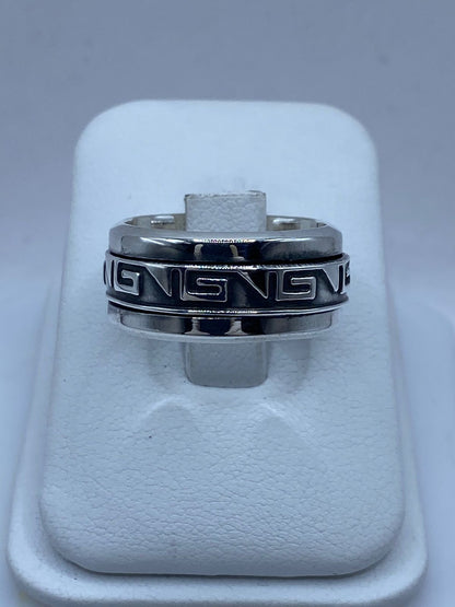 Anillo Giratorio de Plata 925 con Diseño Greca Clásico, vista frontal