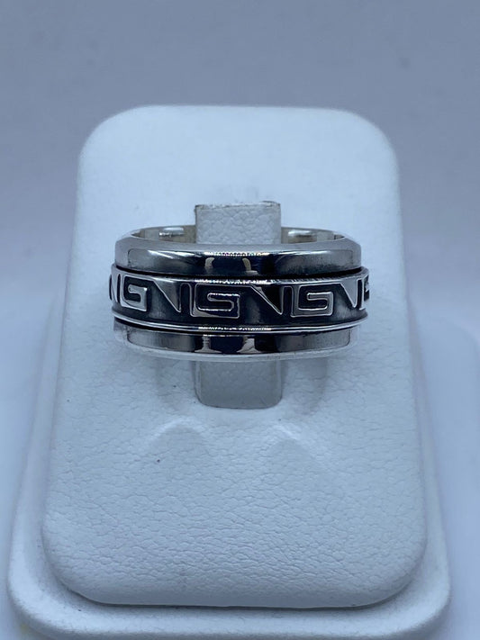 Anillo Giratorio de Plata 925 con Diseño Greca Clásico, vista frontal