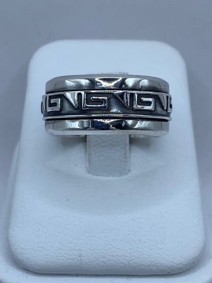 Anillo Giratorio de Plata 925 con Diseño Greca Clásico, vista lateral
