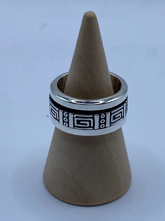 Anillo Giratorio de Plata 925 con Diseño Greca Geométrica