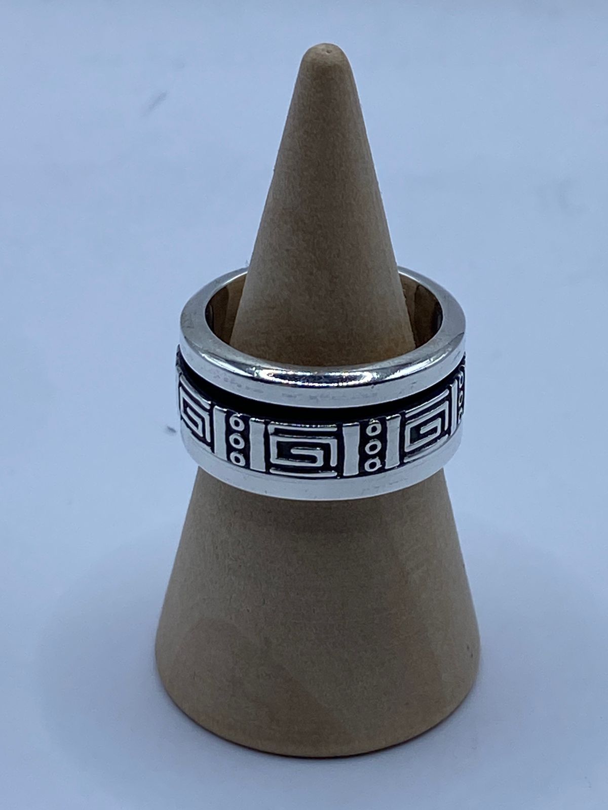 Anillo Giratorio de Plata 925 con Diseño Greca Geométrica, sello de autenticidad Plata Ley .925