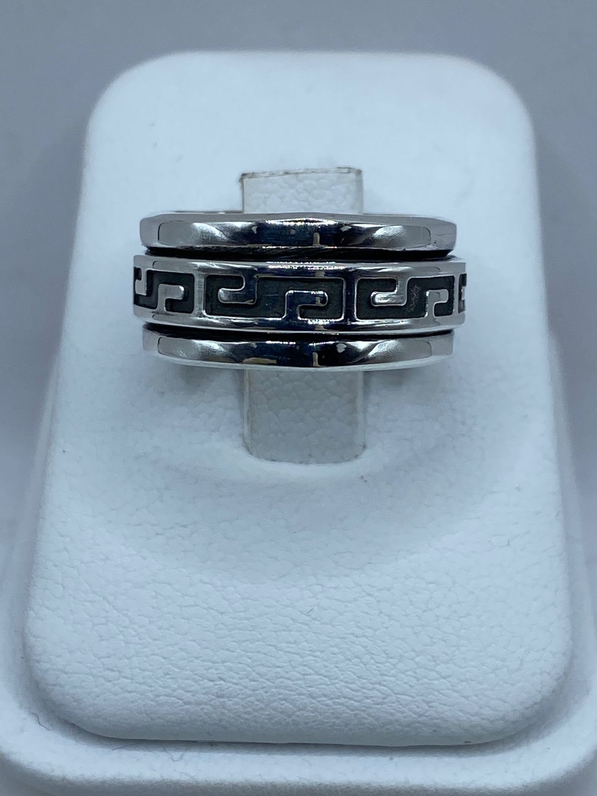 Anillo Giratorio de Plata 925 con Diseño Greca Clásica, vista frontal