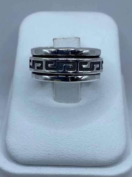 Anillo Giratorio de Plata 925 con Diseño Greca Clásica, vista frontal