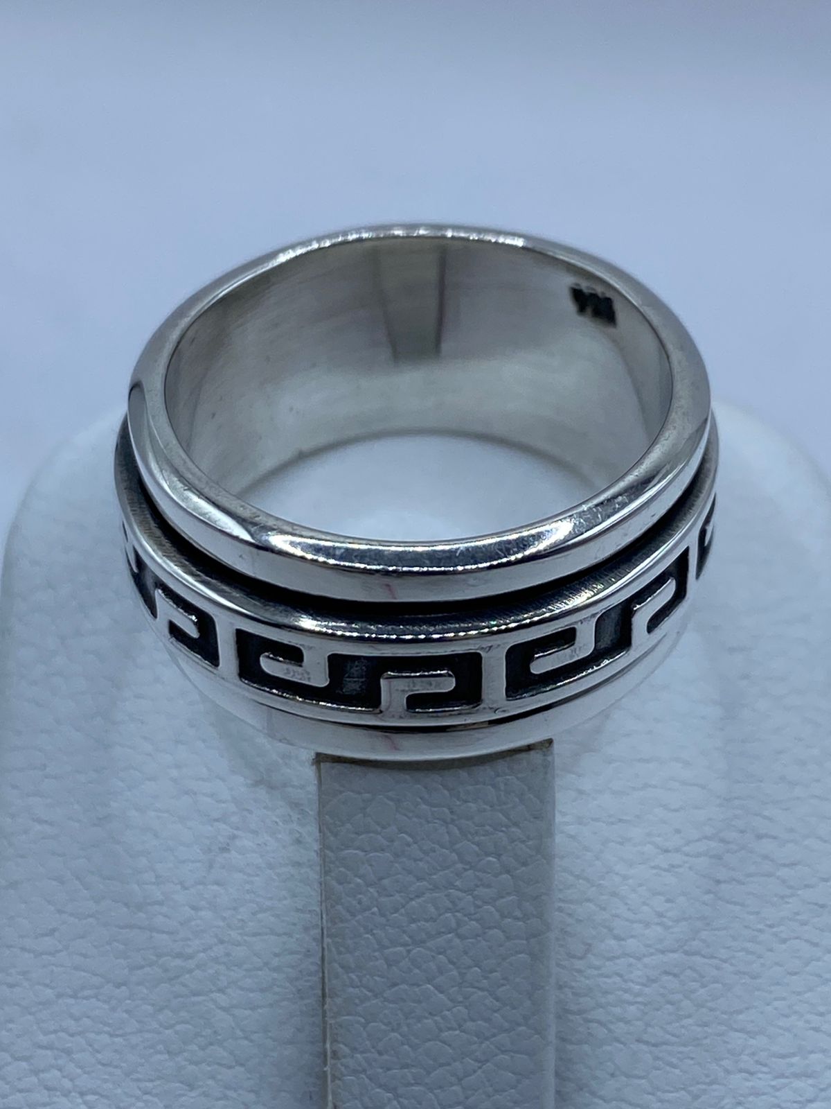Anillo Giratorio de Plata 925 con Diseño Greca Clásica, sello de autenticidad Plata Ley .925