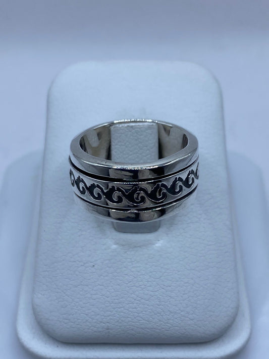Anillo Giratorio de Plata 925 con Diseño de Olas