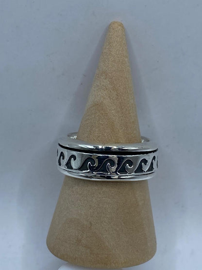 Anillo Giratorio de Plata 925 con Diseño de Olas
