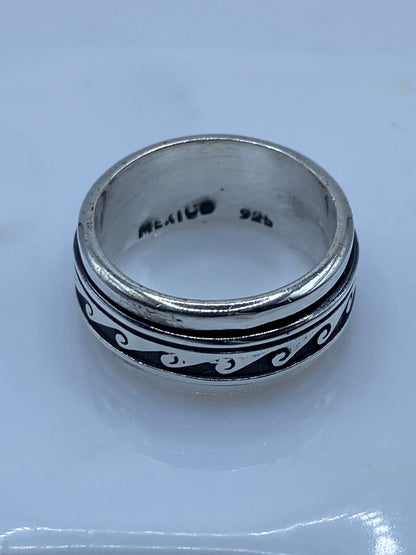 Anillo Giratorio de Plata 925 con Diseño de Olas, sello de autenticidad Plata Ley .925
