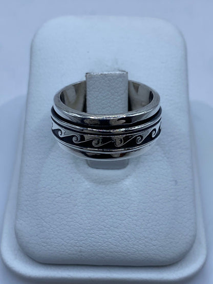 Anillo Giratorio de Plata 925 con Diseño de Olas, vista posterior