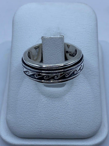 Anillo Giratorio de Plata 925 con Diseño de Olas, sello de autenticidad Plata Ley .925