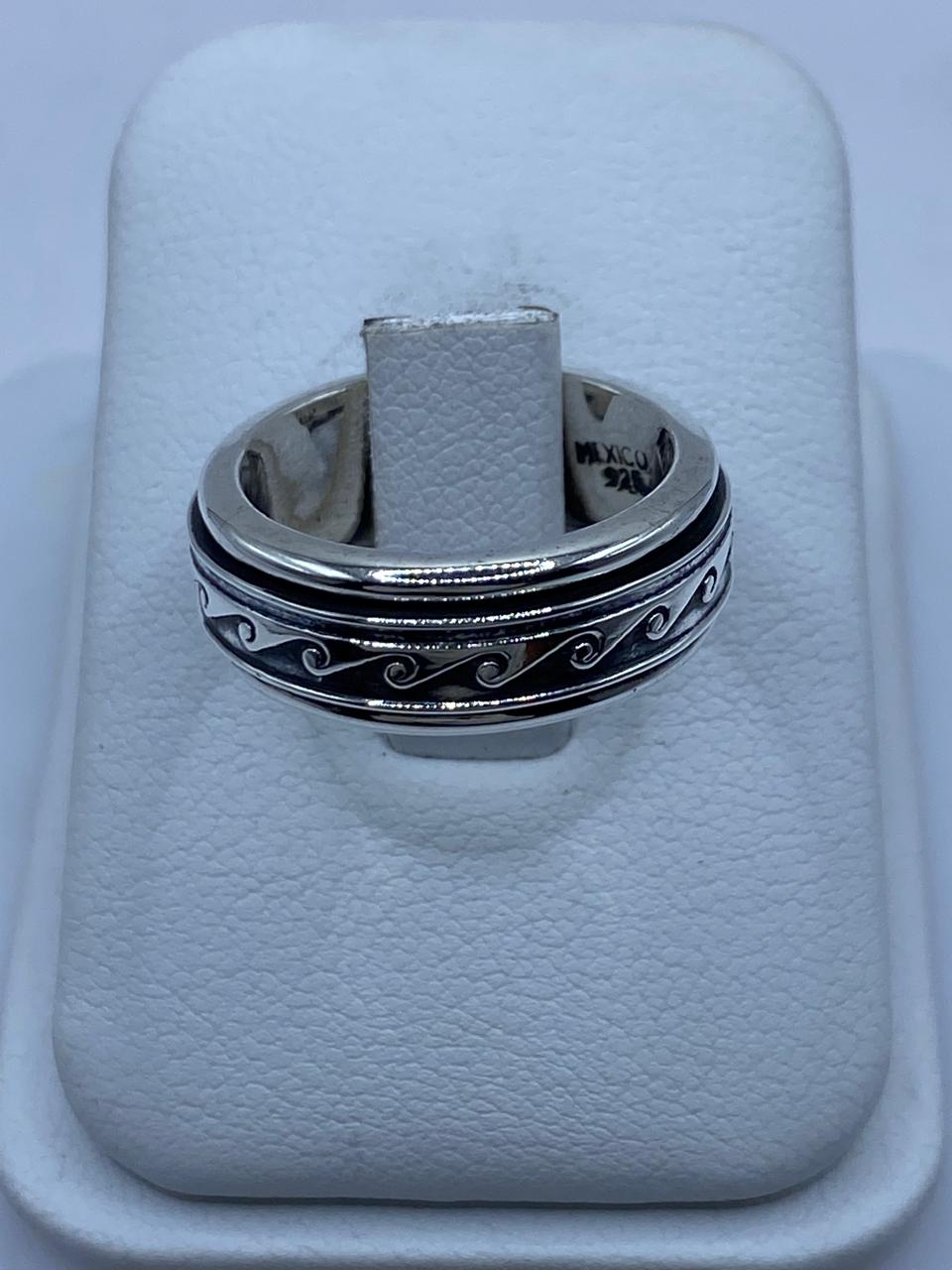 Anillo Giratorio de Plata 925 con Diseño de Olas, sello de autenticidad Plata Ley .925
