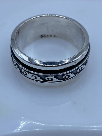 Anillo Giratorio de Plata 925 con Diseño de Olas, sello de autenticidad Plata Ley .925