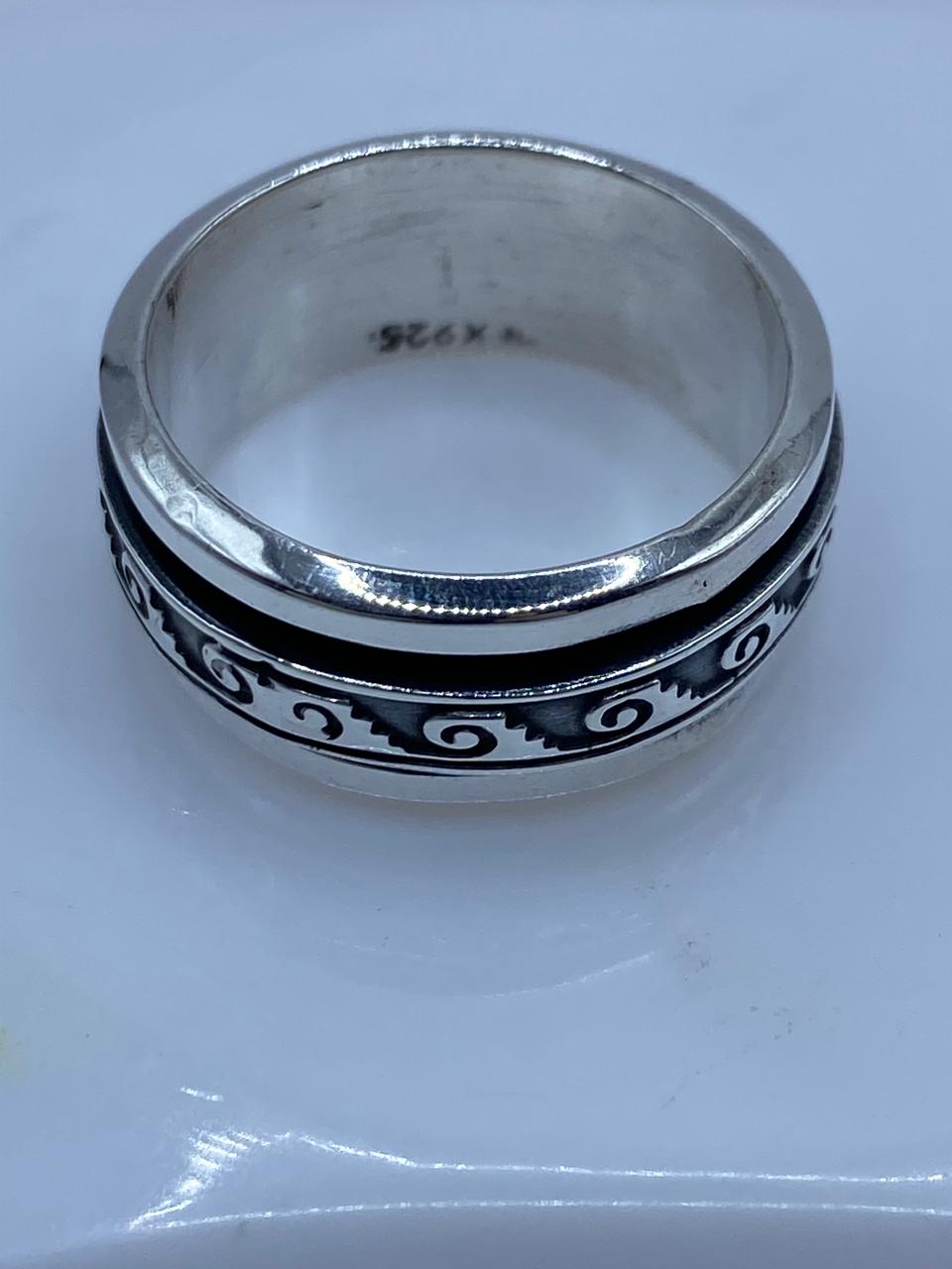 Anillo Giratorio de Plata 925 con Diseño de Olas, sello de autenticidad Plata Ley .925