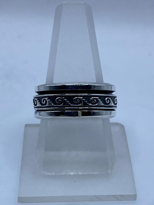 Anillo Giratorio de Plata 925 con Diseño de Olas