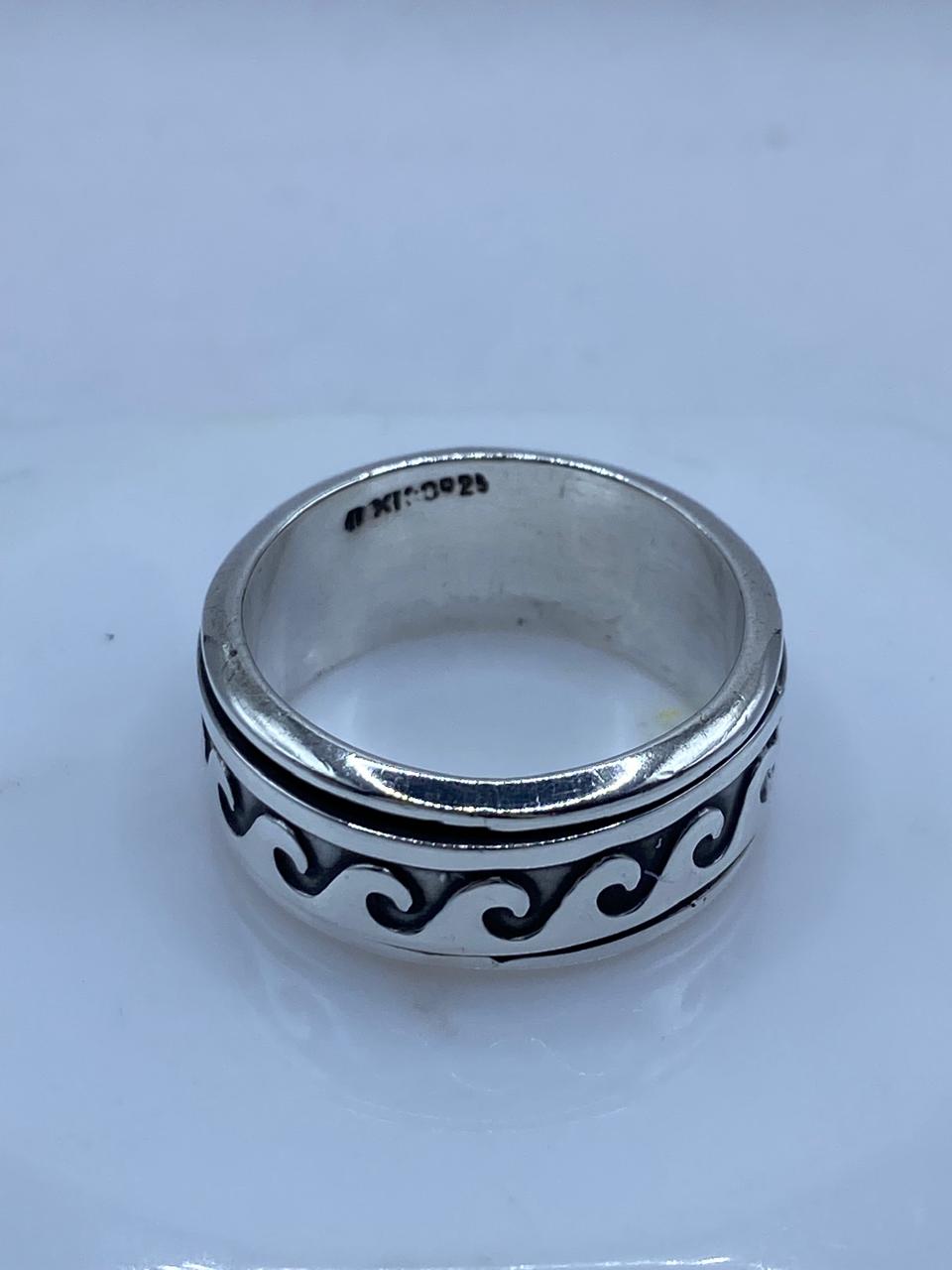 Anillo Giratorio de Plata 925 con Diseño de Olas, sello de autenticidad Plata Ley .925