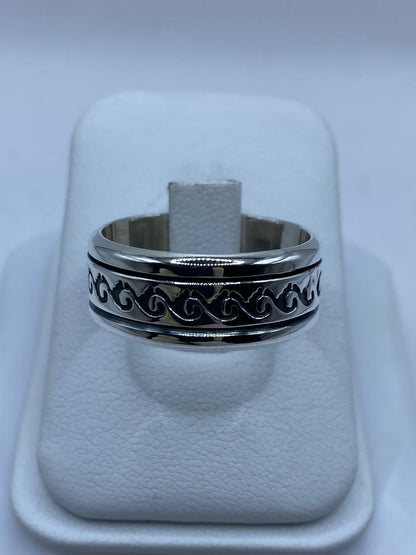 Anillo Giratorio de Plata 925 con Diseño de Olas Clásicas