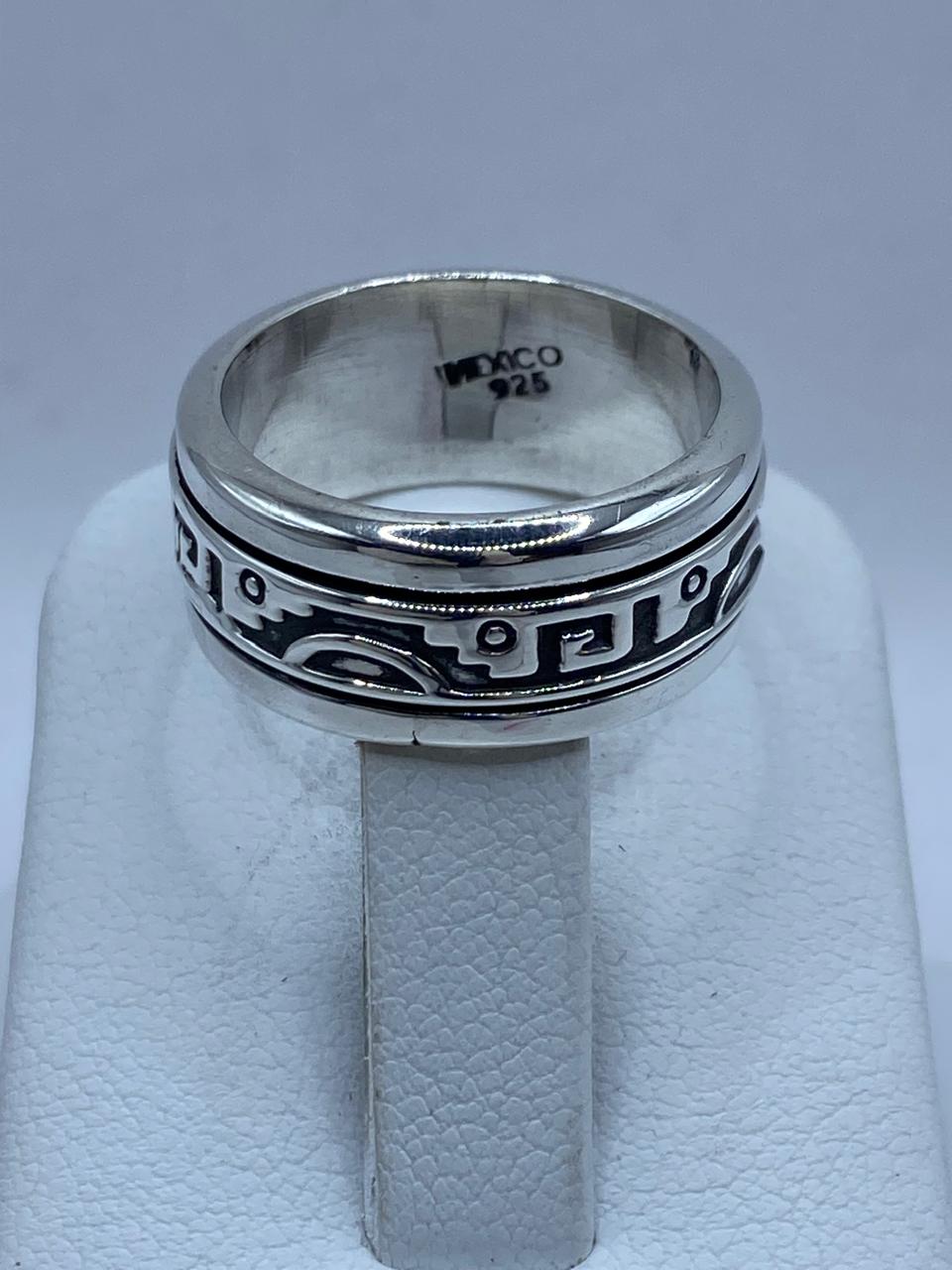 Anillo Giratorio de Plata 925 con Diseño Prehispánico, sello de autenticidad Plata Ley .925