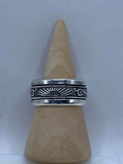 Anillo Giratorio de Plata 925 con Diseño Sol Naciente, vista frontal