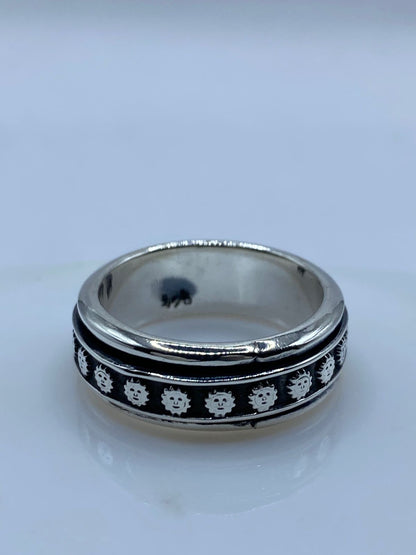 Anillo Giratorio de Plata 925 con Diseño de Soles, sello de autenticidad Plata Ley .925