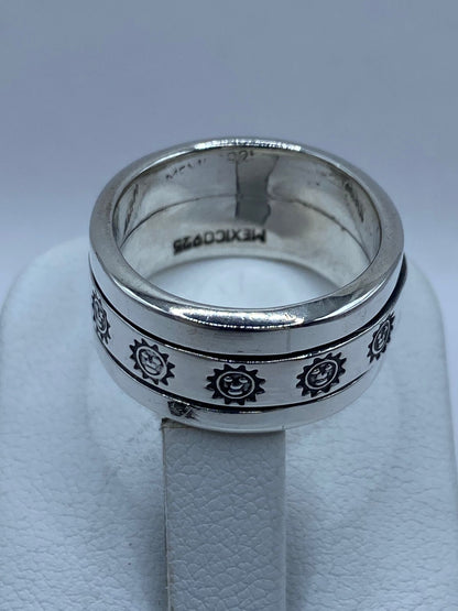 Anillo Giratorio de Plata 925 con Diseño de Soles, sello de autenticidad Plata Ley .925