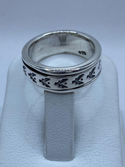 Anillo Giratorio de Plata 925 con Diseño Tribal de Flechas, sello de autenticidad Plata Ley .925