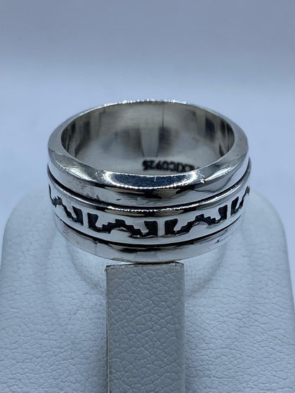 Anillo Giratorio de Plata .925 con Diseño Tribal, sello de autenticidad Plata Ley .925