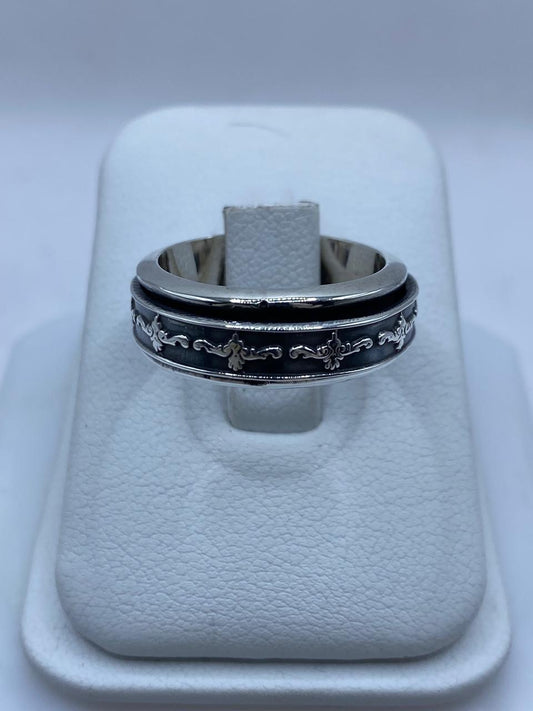 Anillo Giratorio de Plata 925 con Diseño Floral Clásico, vista frontal