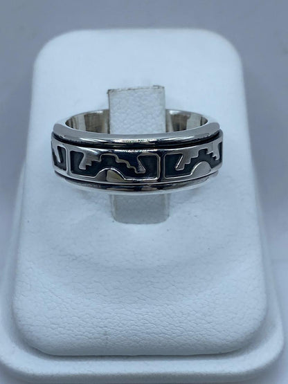Anillo Giratorio de Plata 925 con Diseño Geométrico Abstracto — vista lateral