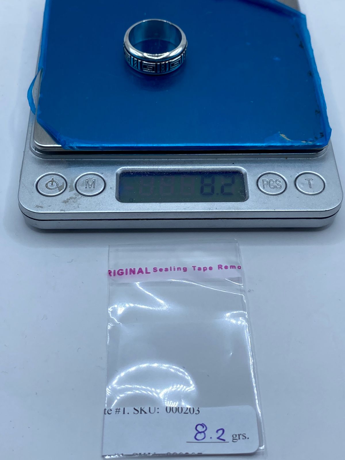 Anillo Giratorio de Plata 925 con Diseño Geométrico Estilo Greca, peso en gramos (báscula)