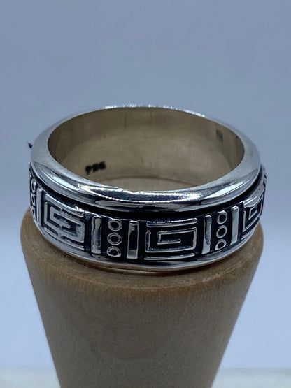 Anillo Giratorio de Plata 925 con Diseño Geométrico Estilo Greca, sello de autenticidad Plata Ley .925