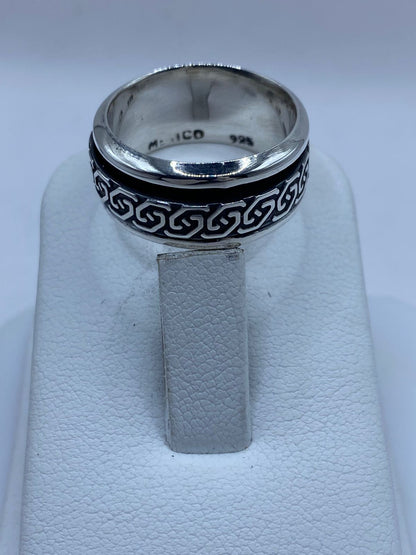 Anillo Giratorio de Plata 925 con Diseño Greca Clásica, sello de autenticidad Plata Ley .925