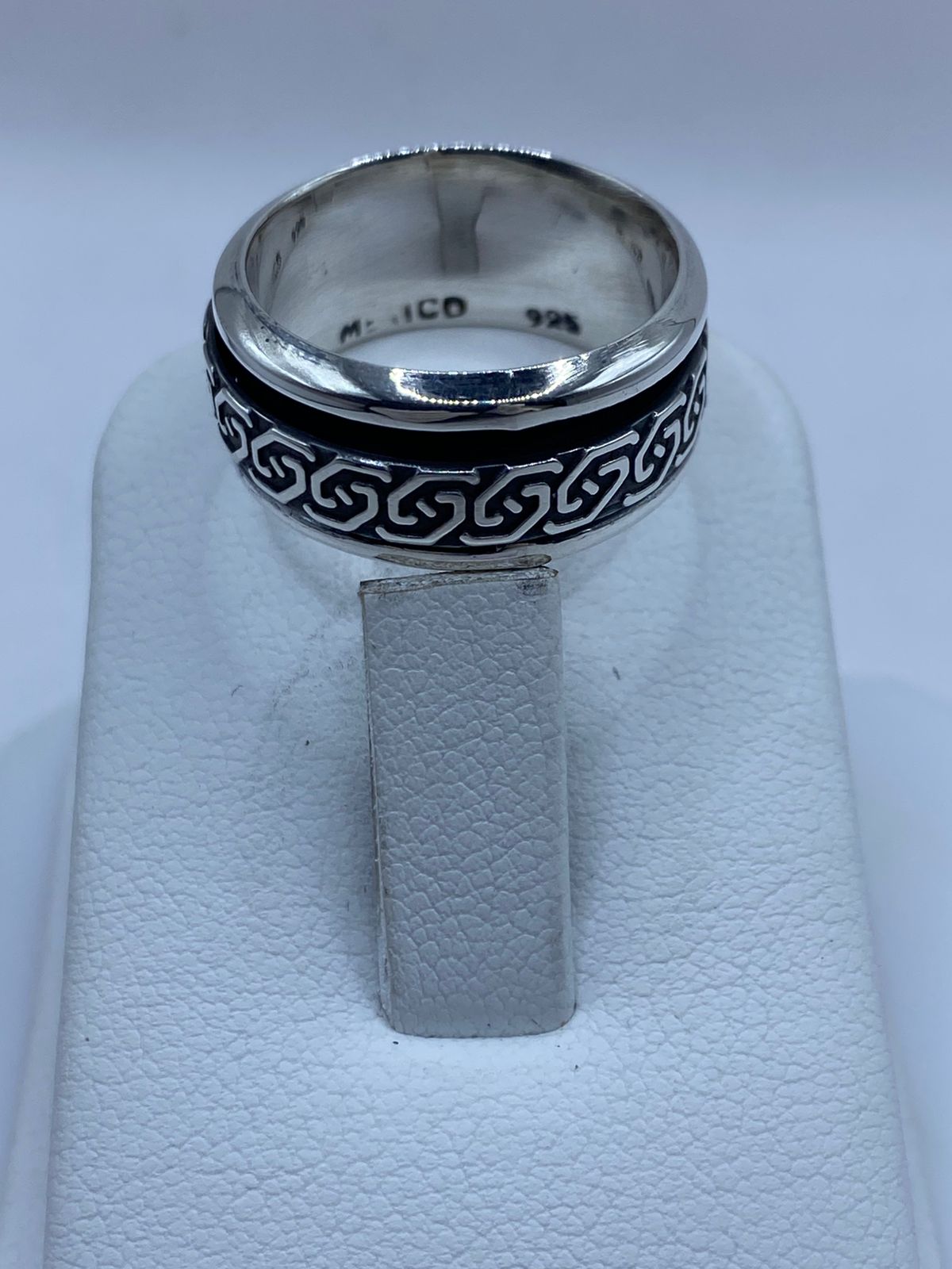 Anillo Giratorio de Plata 925 con Diseño Greca Clásica, sello de autenticidad Plata Ley .925
