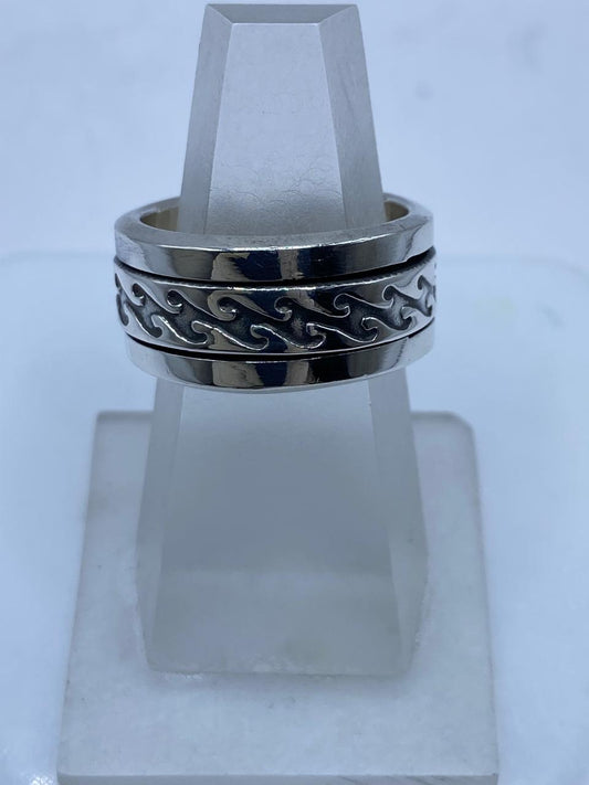 Anillo Giratorio Plata .925 Diseño Tribal Abstracto — vista lateral