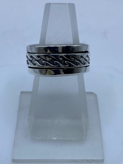 Anillo Giratorio Plata .925 “diseño Tribal Abstracto, vista frontal