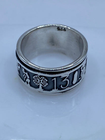 Anillo Giratorio de Plata 925 con Elefantes y Número 13, sello de autenticidad Plata Ley .925