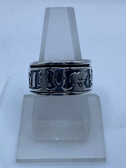 Anillo Giratorio de Plata 925 con Elefantes y Número 13, vista lateral