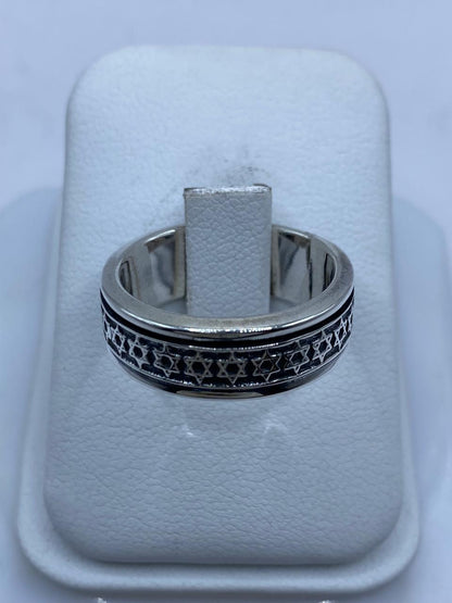 Anillo Giratorio de Plata 925 con Estrellas de David, vista frontal